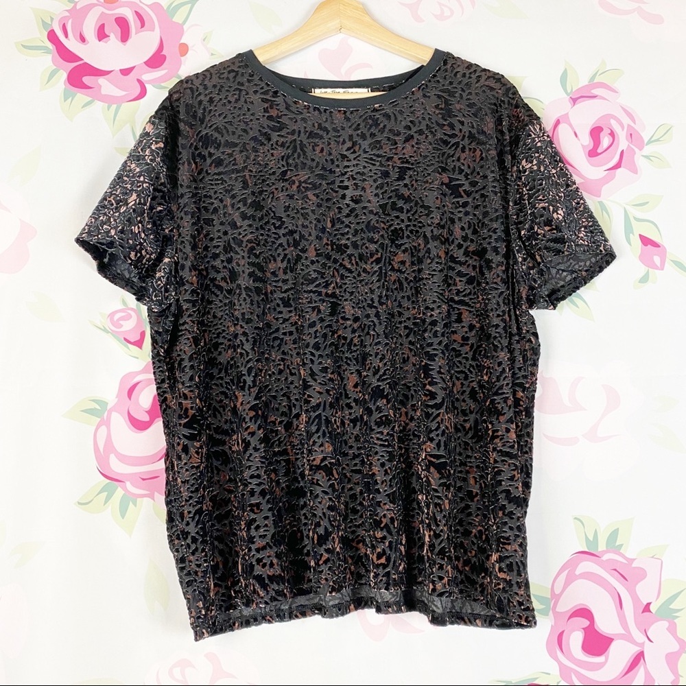 NEW Free People Teddy Cheetah Combo Velvet Short Sleeve Shirt S